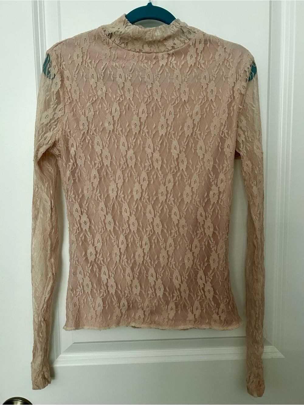 XS Sheer Lace Mock Neck Top in Blush - Women's Top